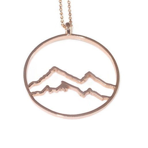 circle necklace, 18k gold plated coastal Mountain circle  pendant necklace with white background_2