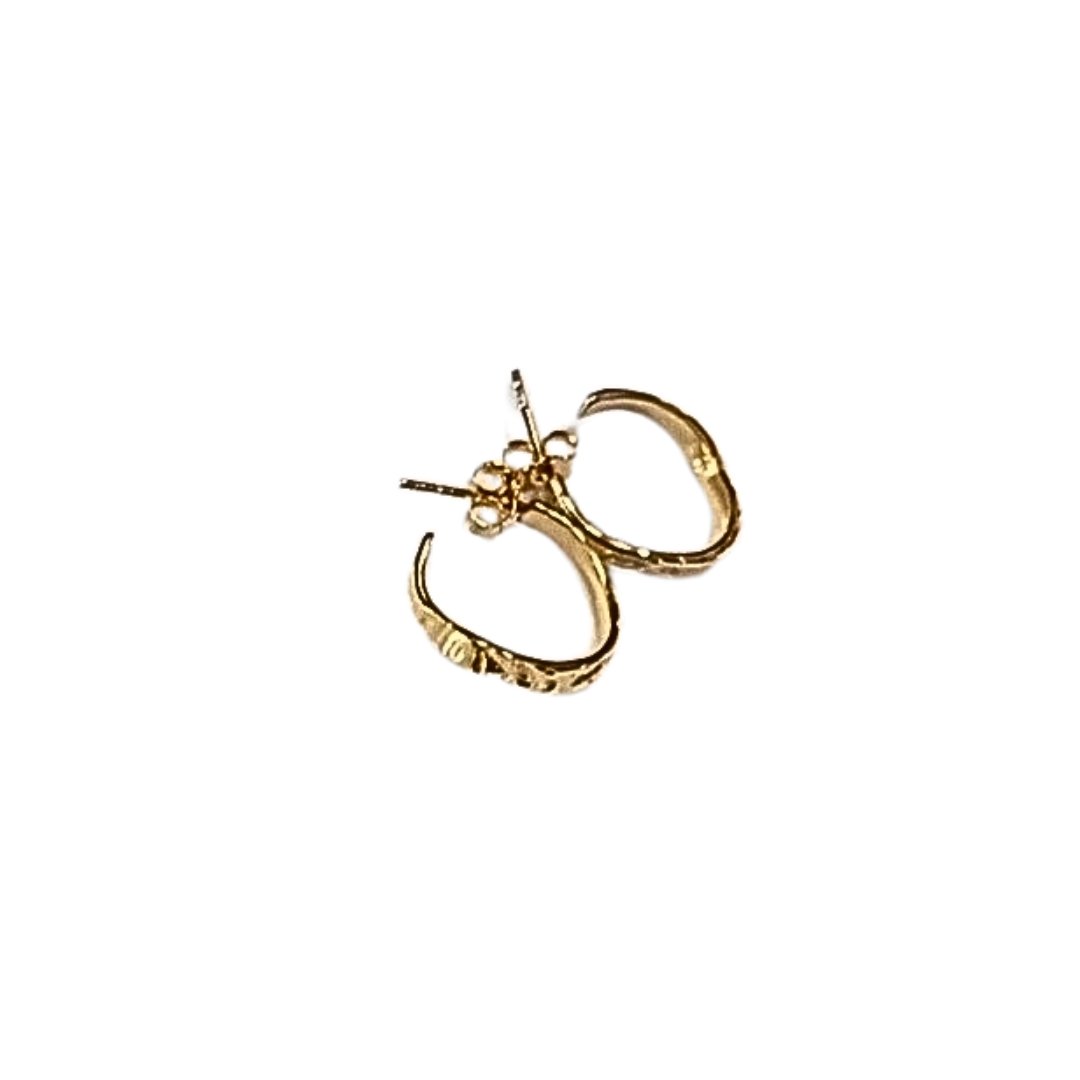 gold vermeil 
organic wavy lightweight hoop earrings with natural wood texture