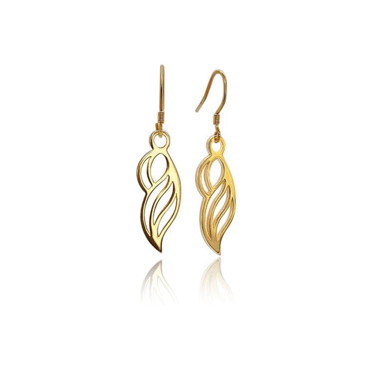 18k gold vermeil earrings on french ear wires. Organic form that resembles a woman, a wave, or a wing.