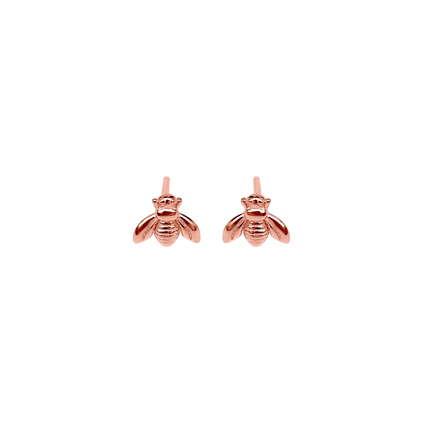 rose gold plated Erlea Bee sterling silver stud earrings. Cute little bees on earring posts.