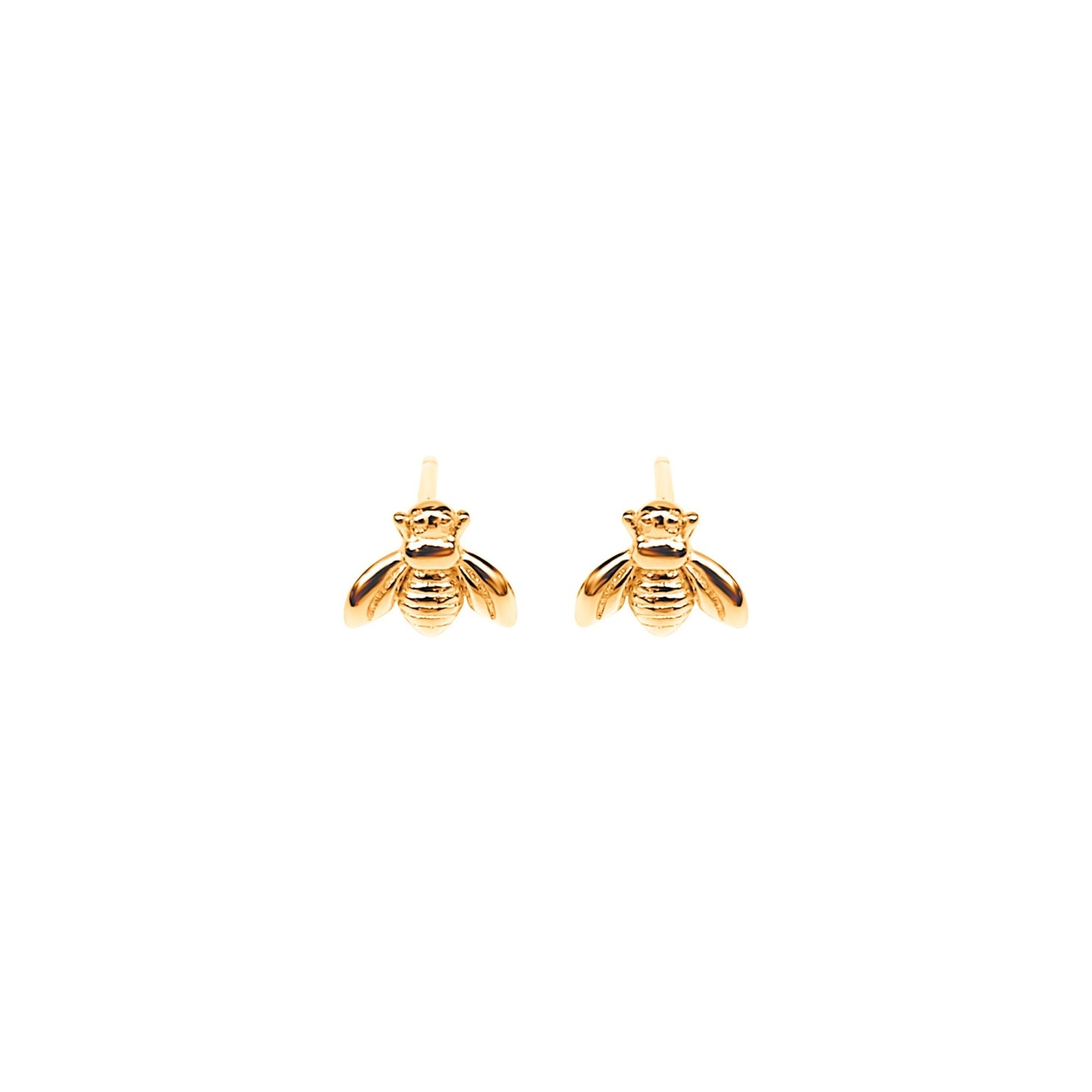 gold plated Erlea Bee sterling silver stud earrings. Cute little bees on earring posts.