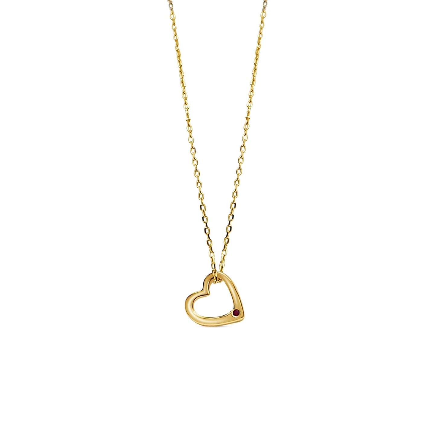 Classic and romantic gold pendant necklace with a ruby gemstone heart