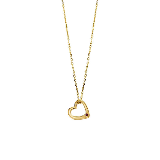 Classic and romantic gold pendant necklace with a ruby gemstone heart