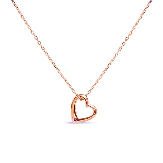 Esme - Rose gold heart necklace with small ruby on rose gold necklace chain.