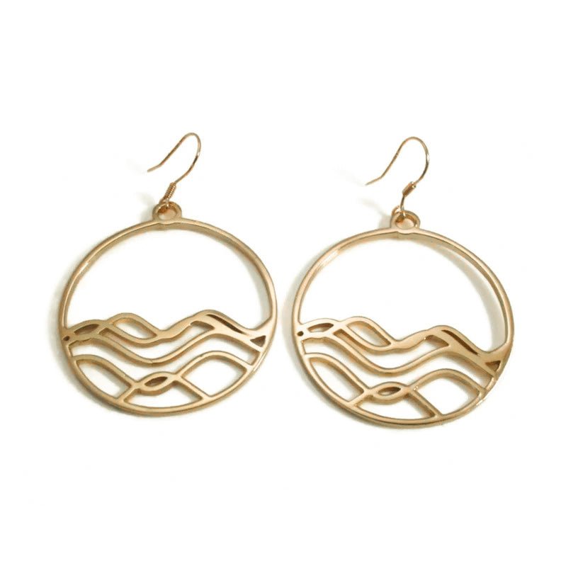 18k gold plated sterling silver circle ocean wave earrings, ocean jewelry.