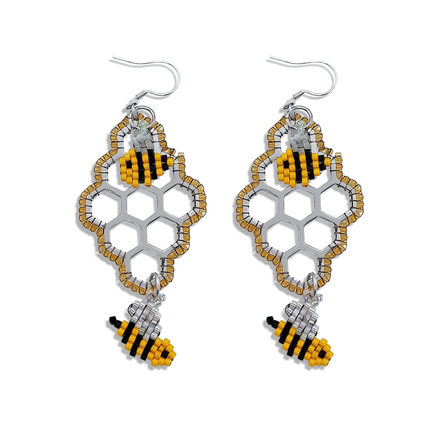 birds eye of Sterling Silver honeycomb beautiful beadwork including perfect little honey bees by talented bead artist Carla Maxmuwidzumga.