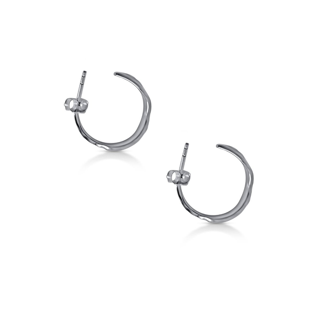 modern natural wood textured silver hoop earrings with sterling post and backings