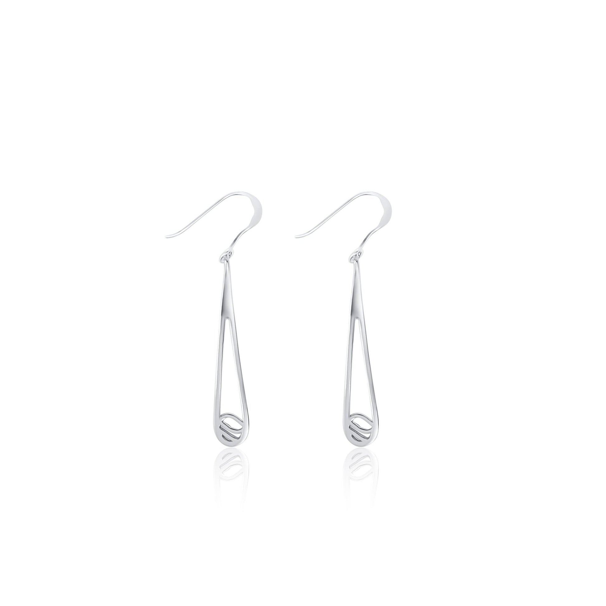 sterling silver water drop rain drop dangle earrings. Modern minimalist design