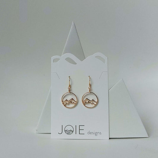 18k  gold plated Little Coast Mountain Circle  earrings on white jewelry card