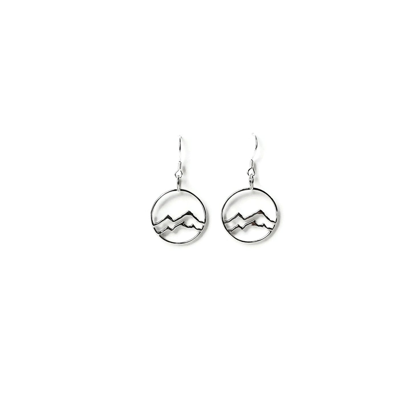 Sterling silver Little Coast Mountain Circle earrings on white background