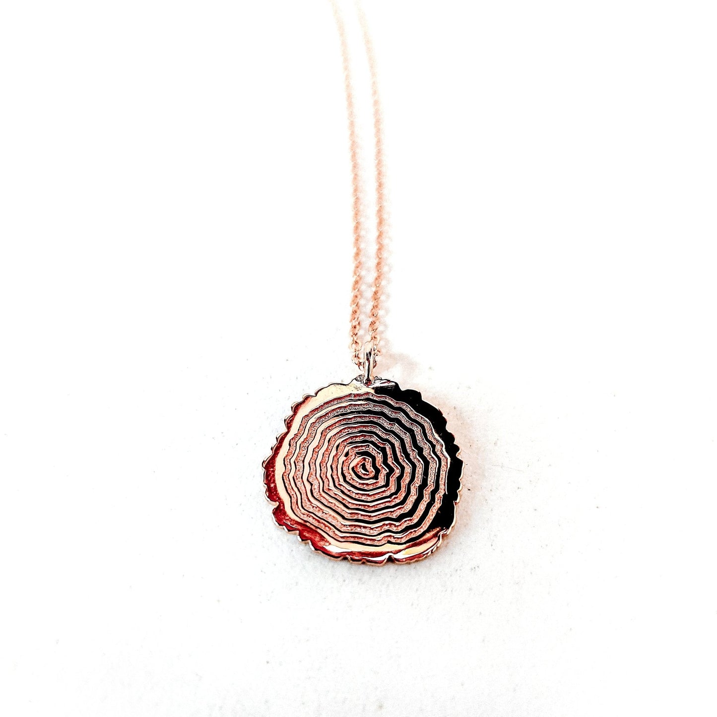 18k rose gold plated sterling silver vita tree rings design with center heart pendant necklace on white background