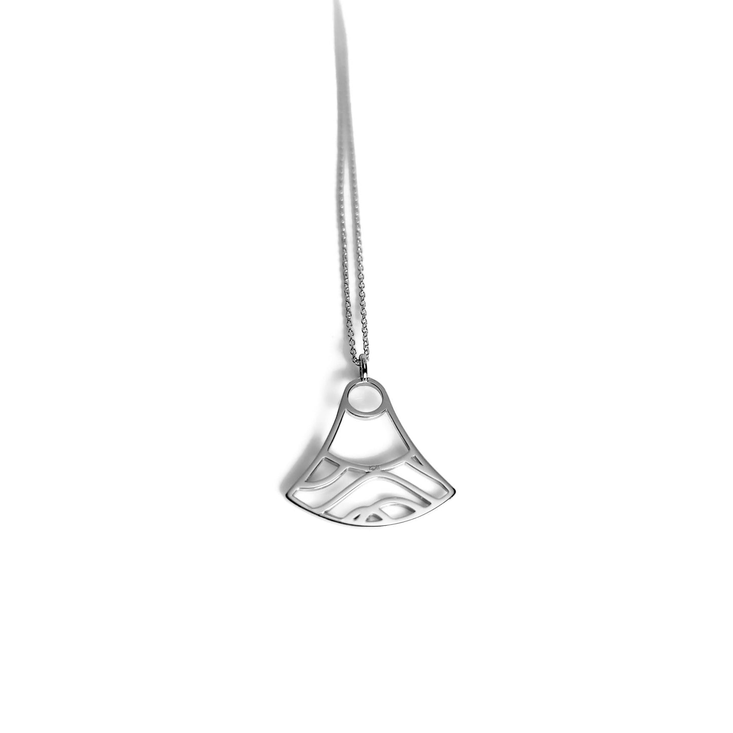 rhodium plated sterling silver double water wave necklace, ocean jewelry