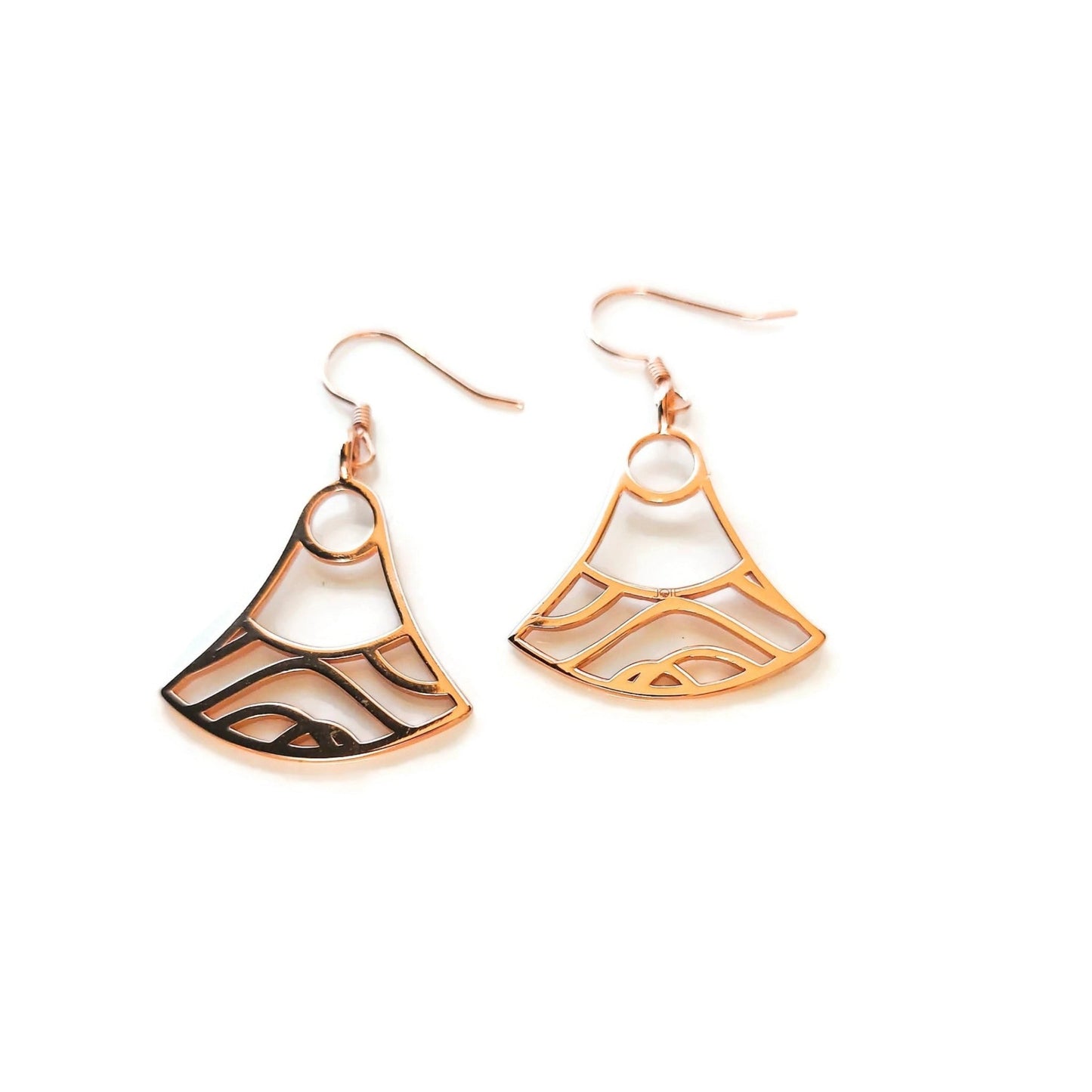 18k rose gold plated double water and wave charms design dangle earring with a white background-1