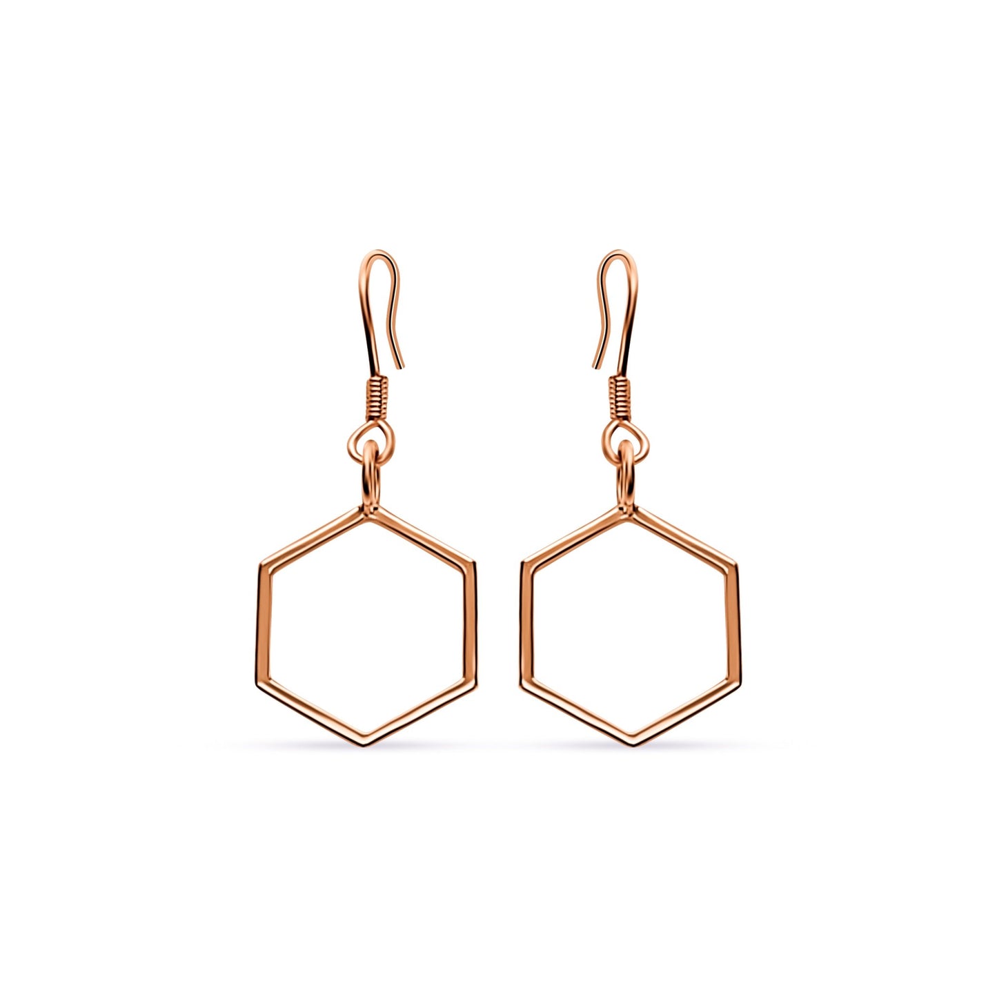 Elegant and contemporary Melina hexagon earrings in 18k rose gold plated sterling silver