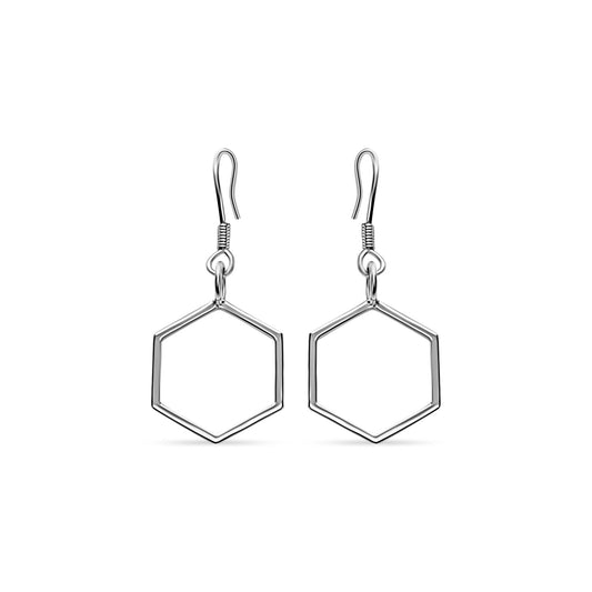Elegant and contemporary Melina hexagon earrings in rhodium sterling silver
