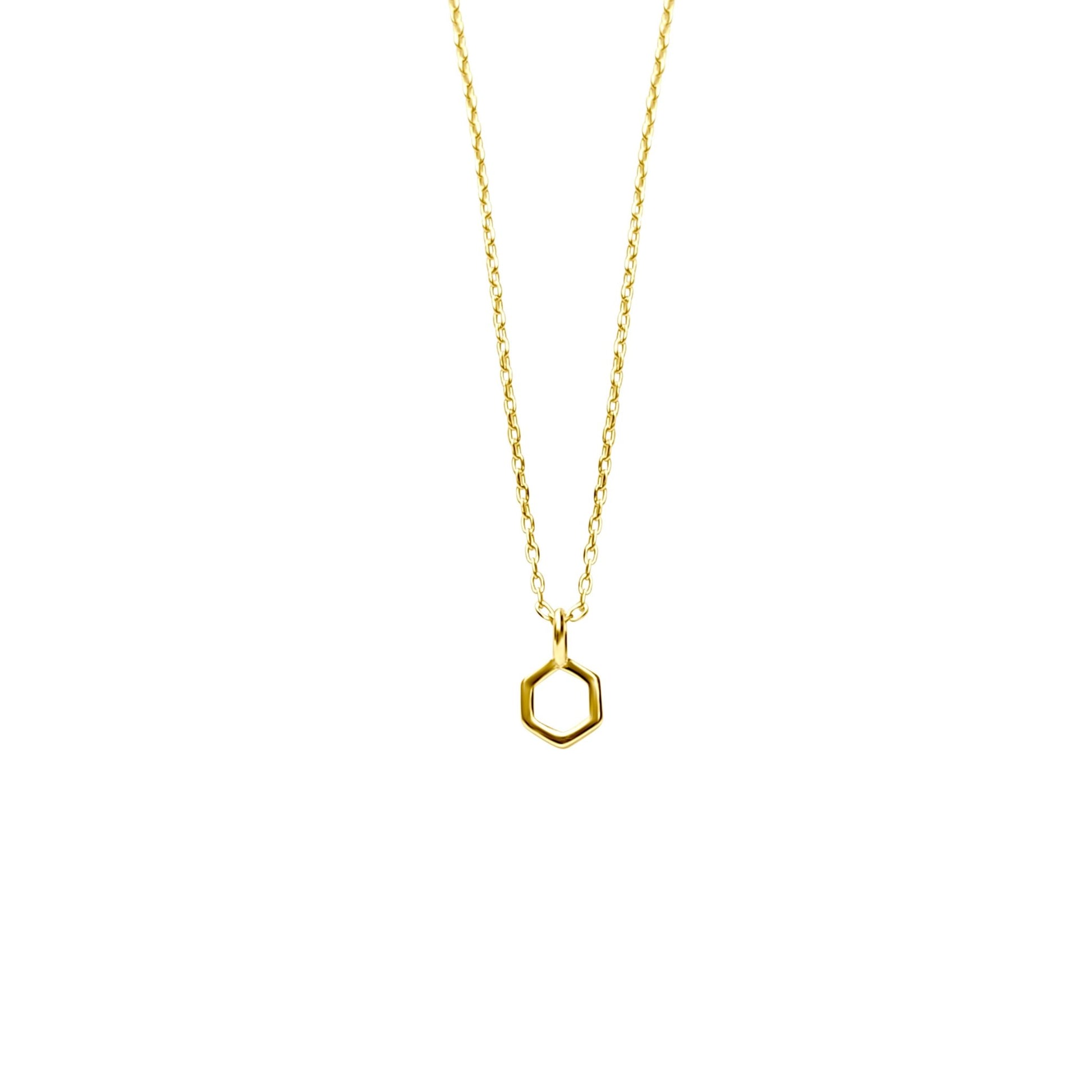 modern minimalist tiny hexagon pendant necklace in gold