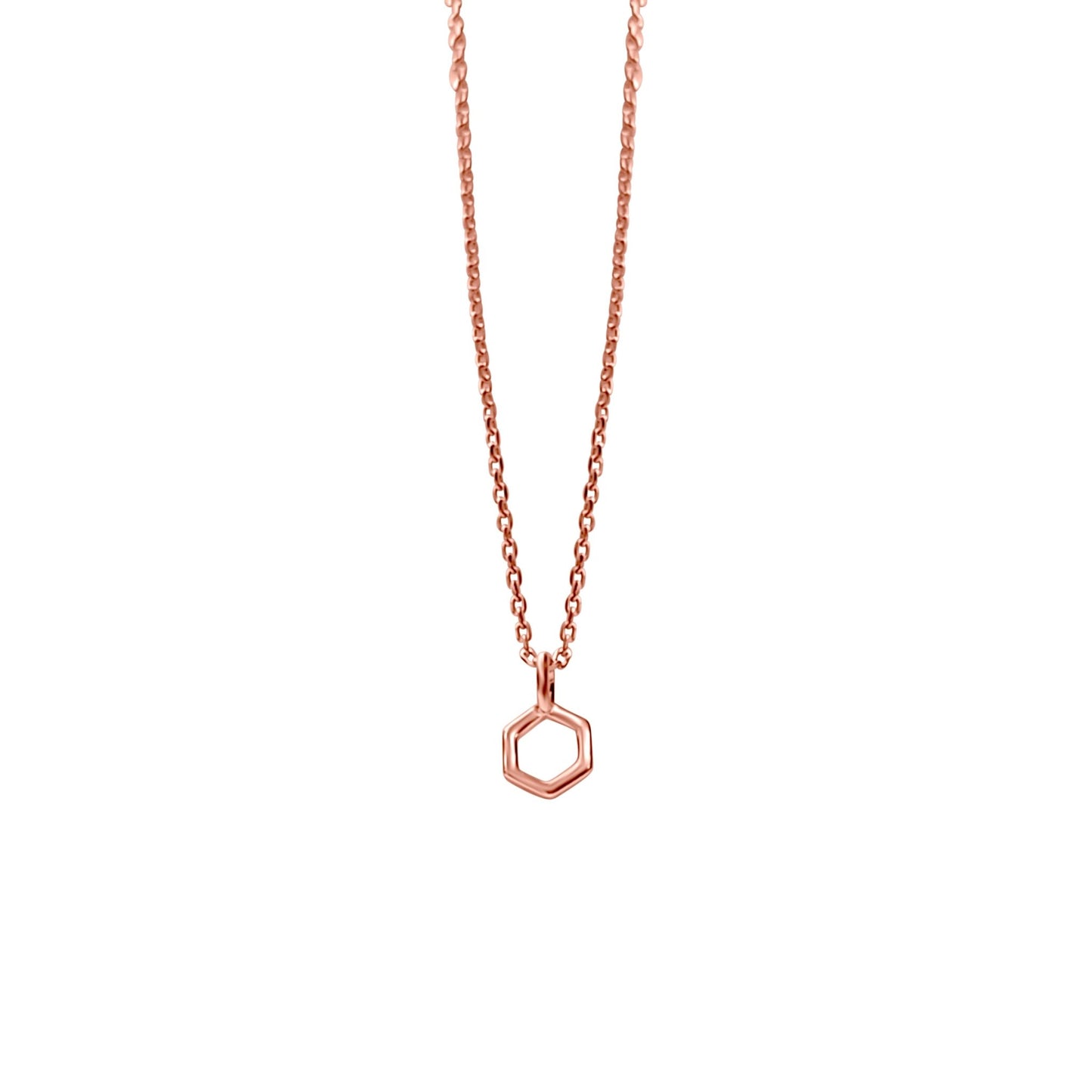 modern minimalist tiny hexagon pendant necklace in rose gold