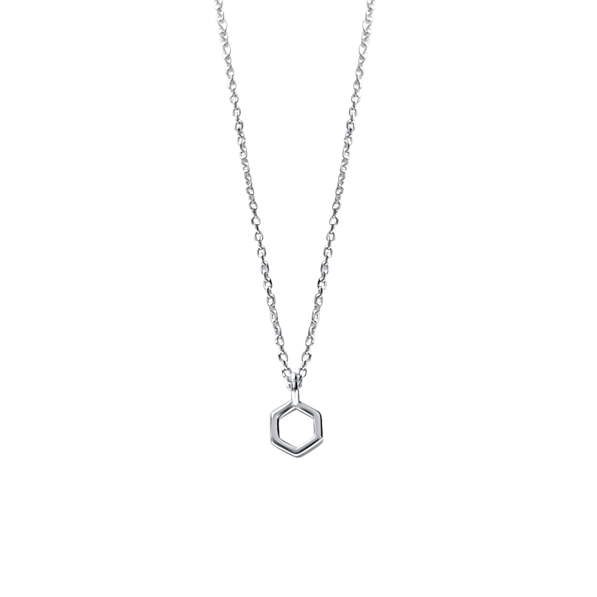 modern minimalist tiny hexagon pendant necklace in silver