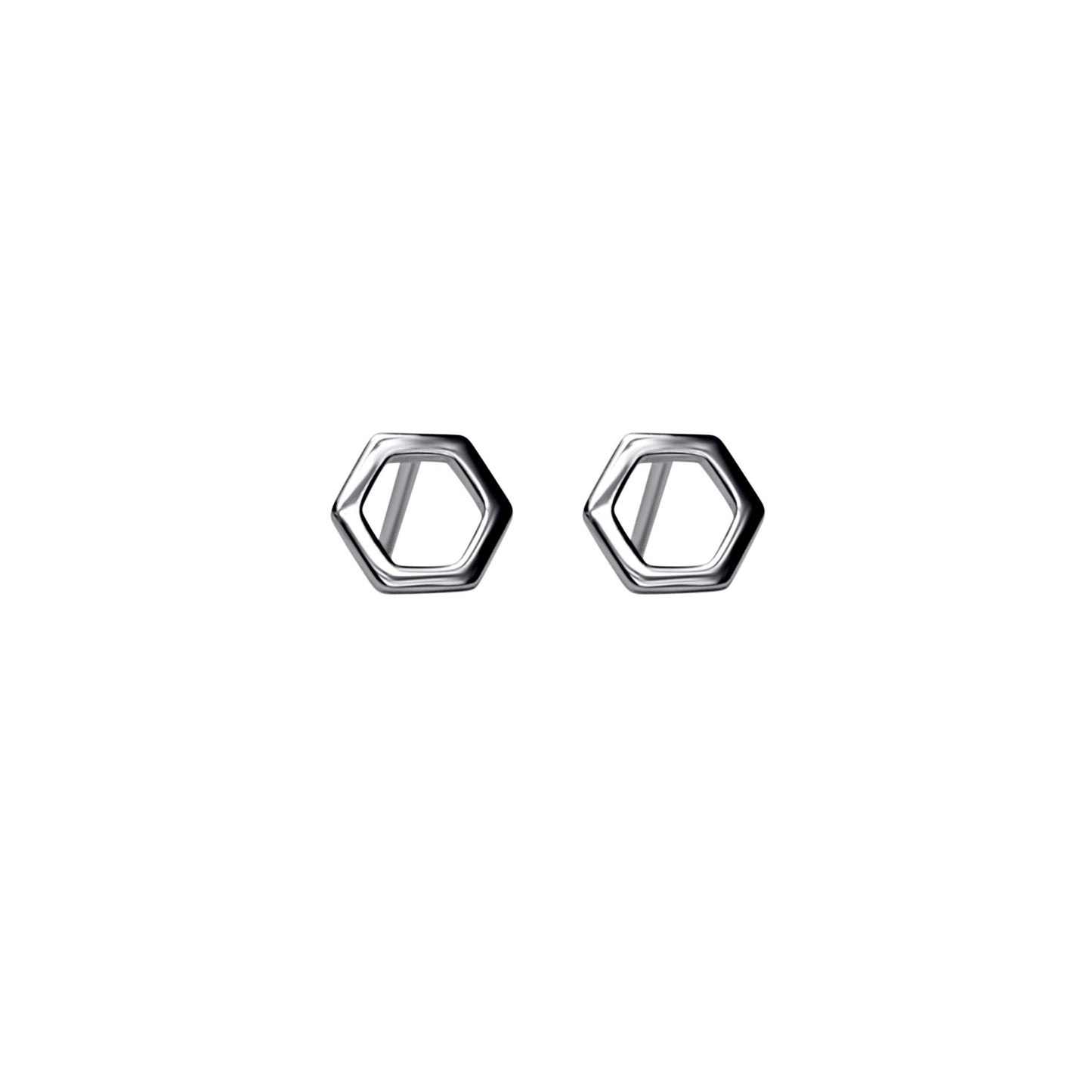 rhodium plated sterling silver little hexagon stud earrings