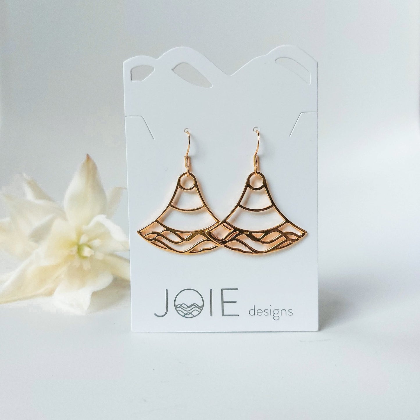 18k gold plated 925 sterling silver double water wave Nalu design dangle earrings, ocean inspired jewelry