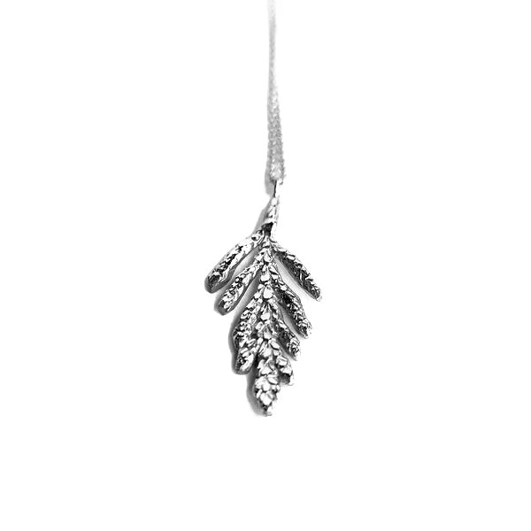 sterling silver Petite Arborvitae cedar leaf nature pendant necklace