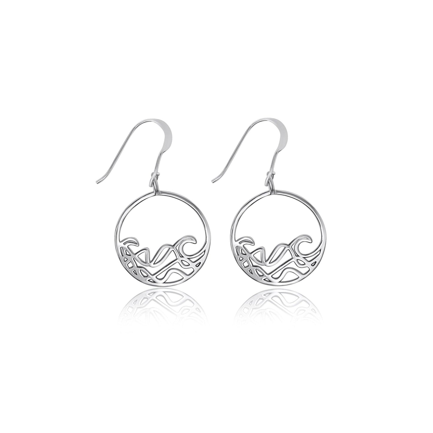 sterling silver ocean surf wave circle earrings dangle on French ear wires