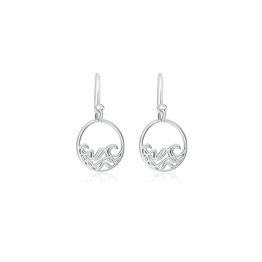 sterling silver ocean surf wave circle earrings on shepherds hooks