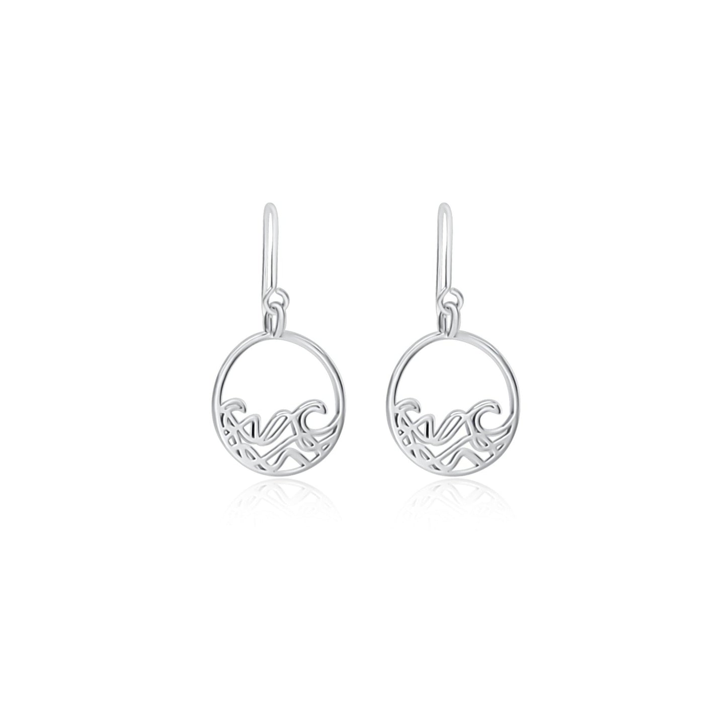 sterling silver ocean surf wave circle earrings on shepherds hooks