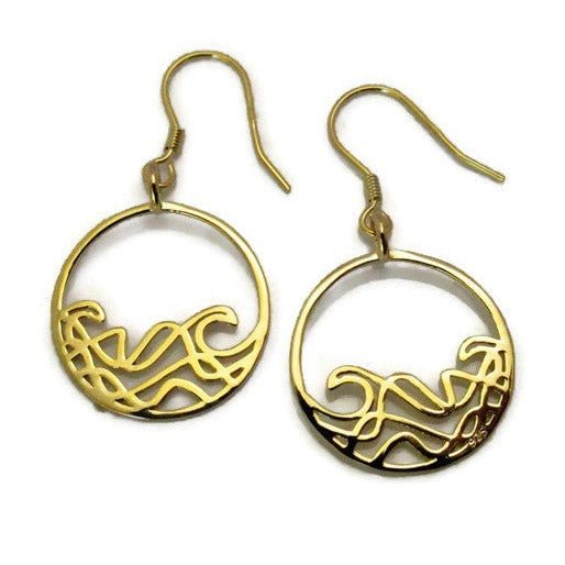 18k plated yellow gold plated 925 sterling silver Petite Sombrio circle wave earrings on a white background