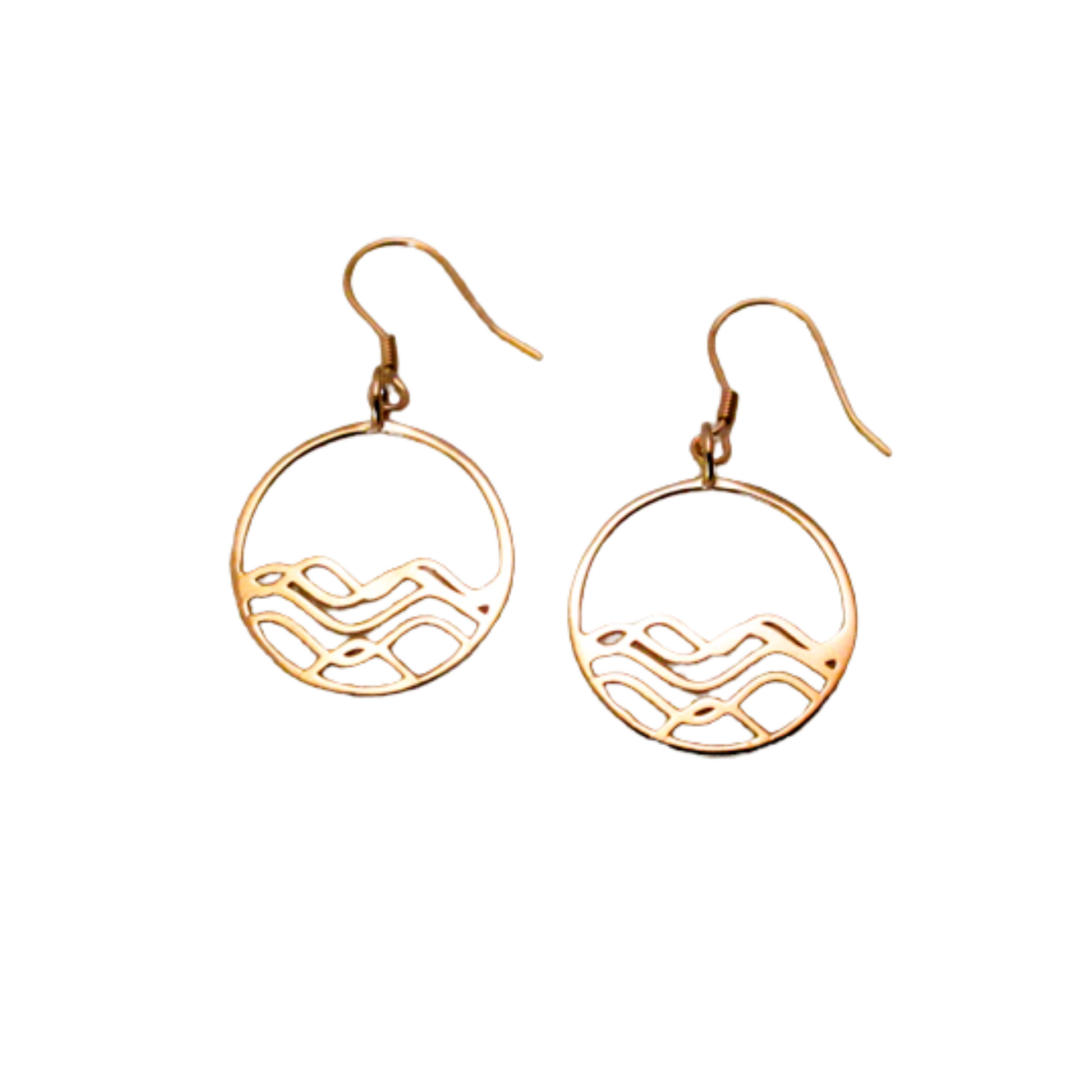 ocean inspired jewelry, 18k gold plated high tide in the circle shape dangle earrings