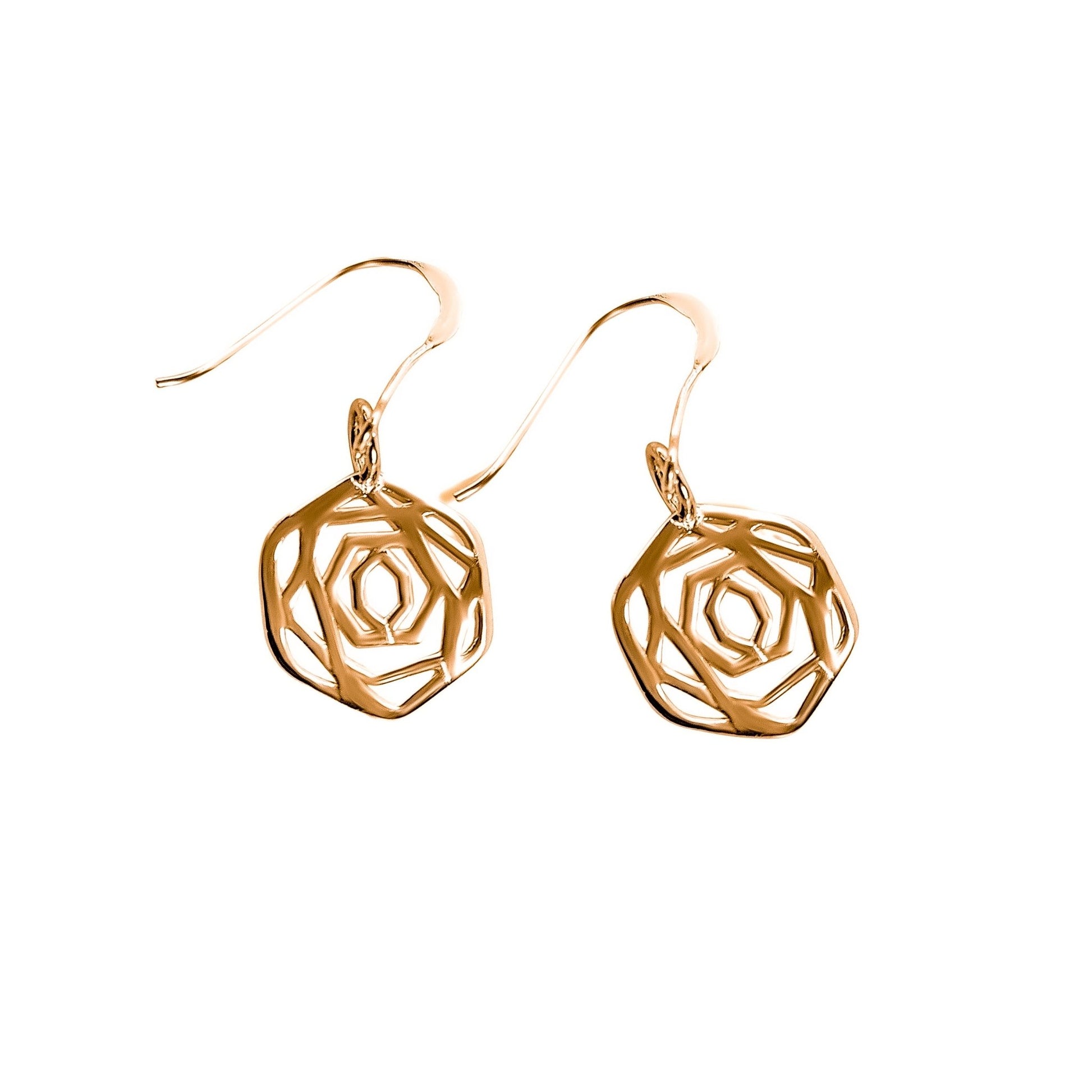 gold plated Sterling silver flower and garden inspired dangle earrings on white background