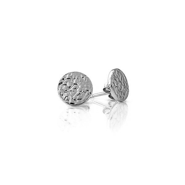 silver Sol textured circle stud earrings inspired by  sun. hammered circle earrings 