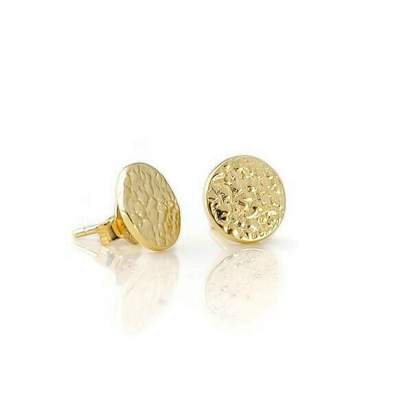 18k plated Gold silver sol circle stud earrings on white background, ocean jewelry