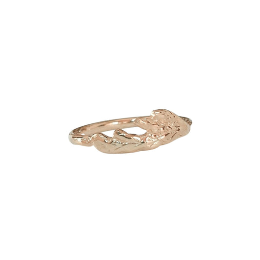 Nature-inspired jewelry: Cedar leaf ring in gold plated sterling silver. adjustable sizing split ring
