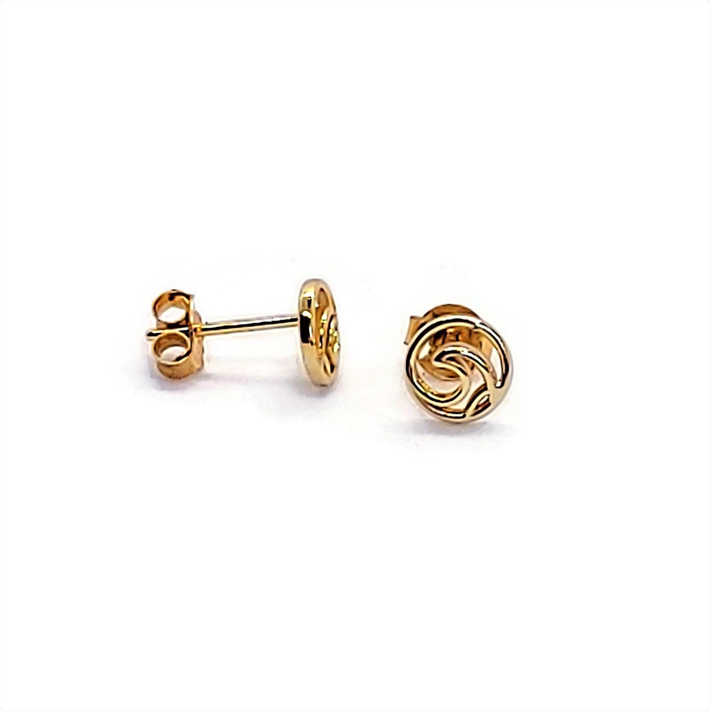 circle stud earrings, 18k gold plated silver circle surf wave stud earrings with side view