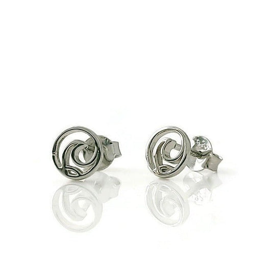 ocean wave circle stud earrings, 925 Sterling Silver round charm with a wave inside design on post earring