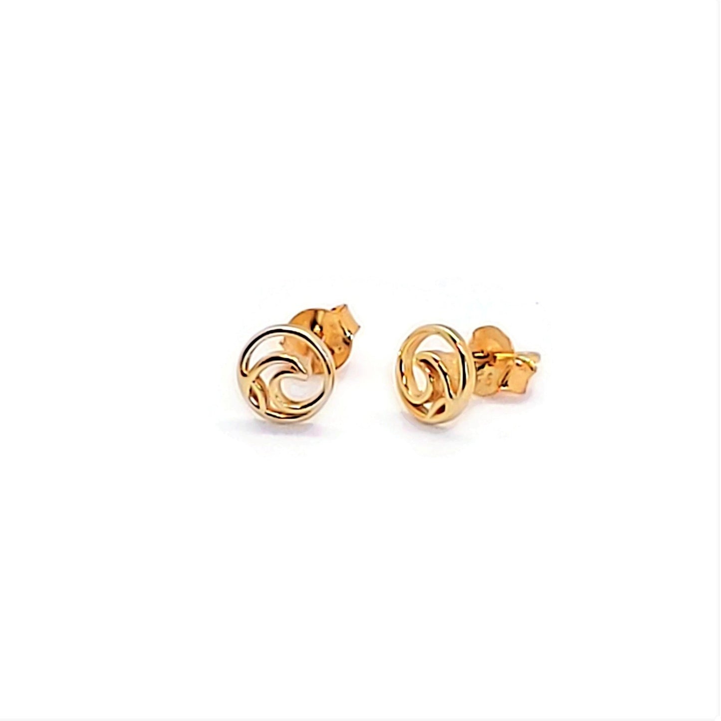 circle stud earrings, 18k gold plated silver circle surf wave stud earrings