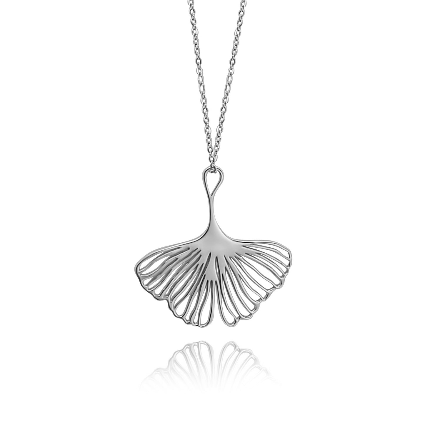 Rhodium/ Silver Adia Ginkgo Leaf Pendant Necklace 2