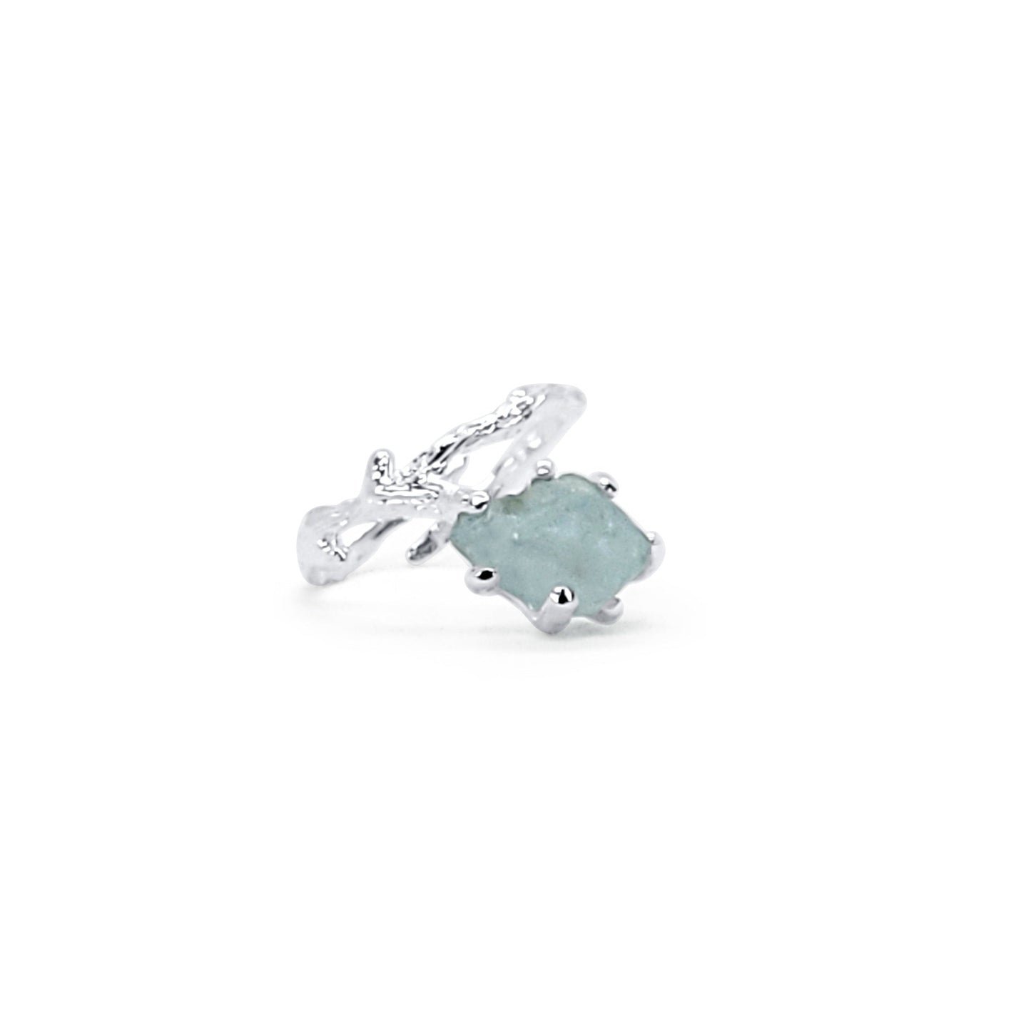 Adjustable Asymmetrical Raw Aquamarine Silver Ring