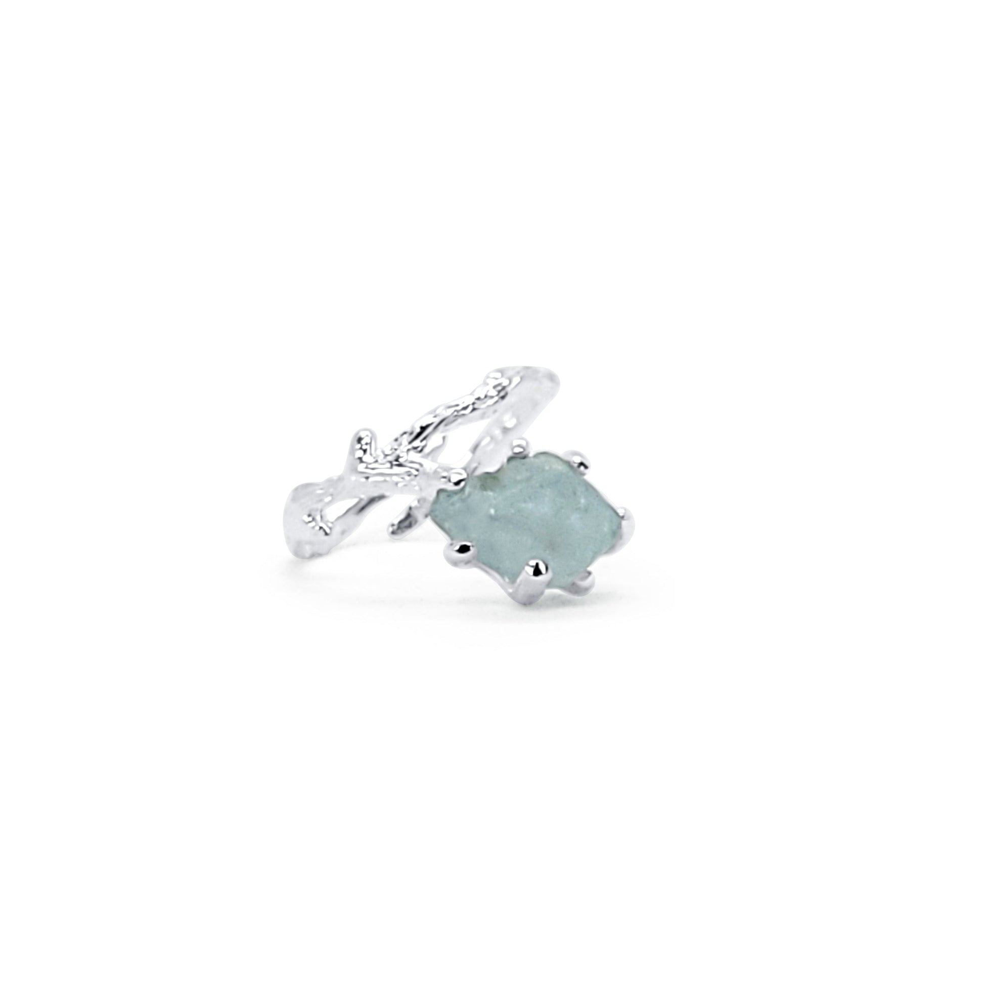 Adjustable Asymmetrical Raw Aquamarine Silver Ring