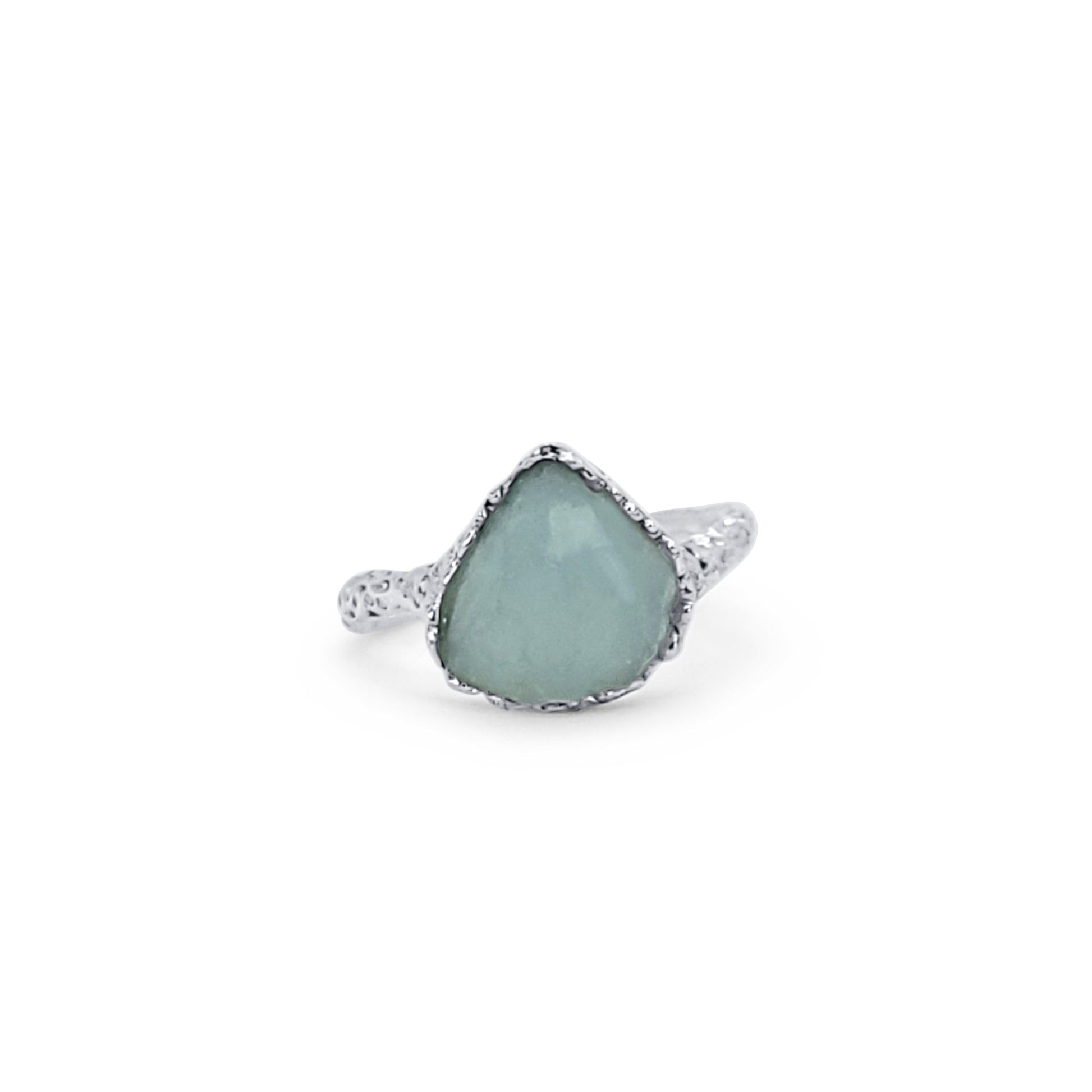 An Adjustable Solitaire Ring Made of Raw Aquamarine Silver
