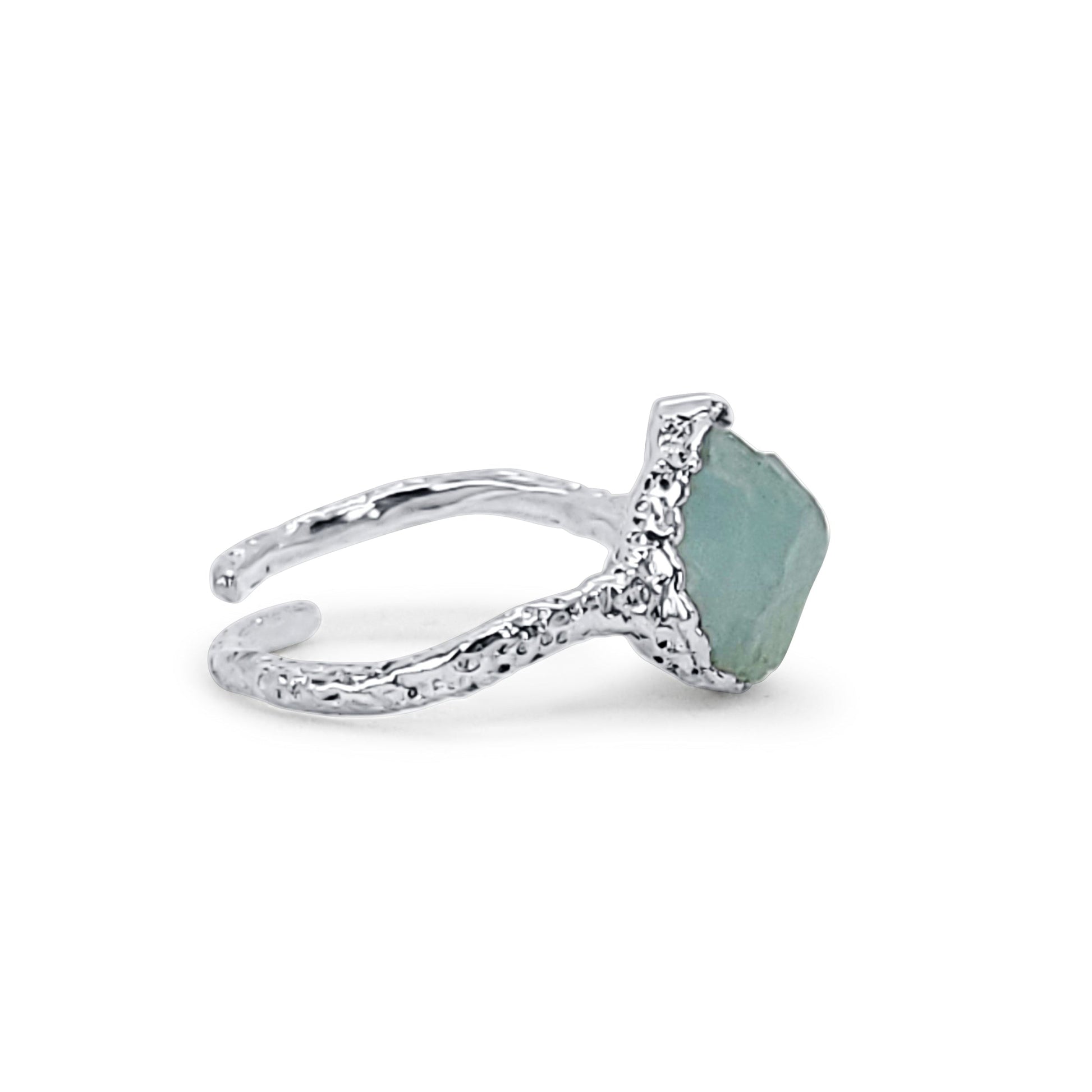 An Adjustable Solitaire Ring Made of Raw Aquamarine Silver