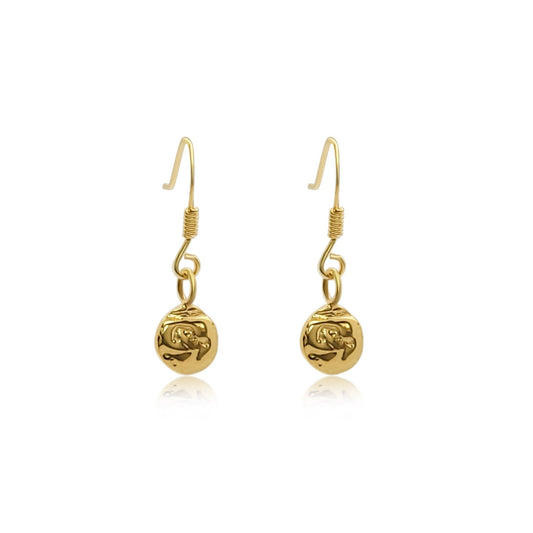 Ayla textured circle dangle earrings in 18k gold vermeil and w background