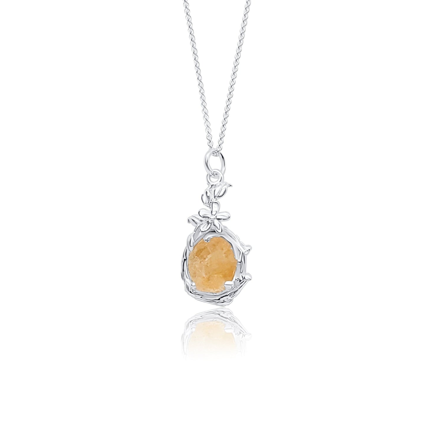 silver flower and citrine pendant necklace