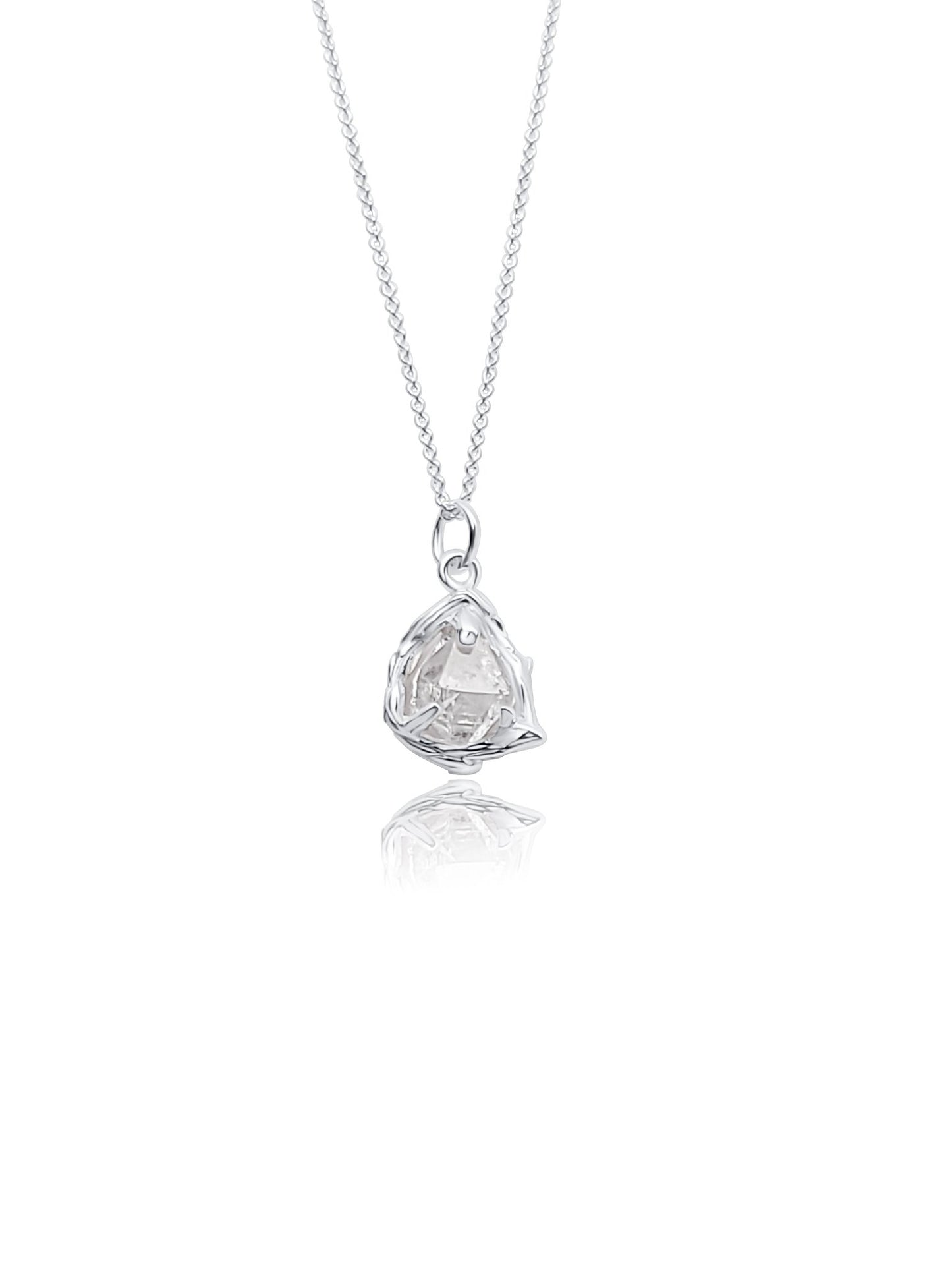 natural Herkimer diamond silver pendant necklace with branch claw setting