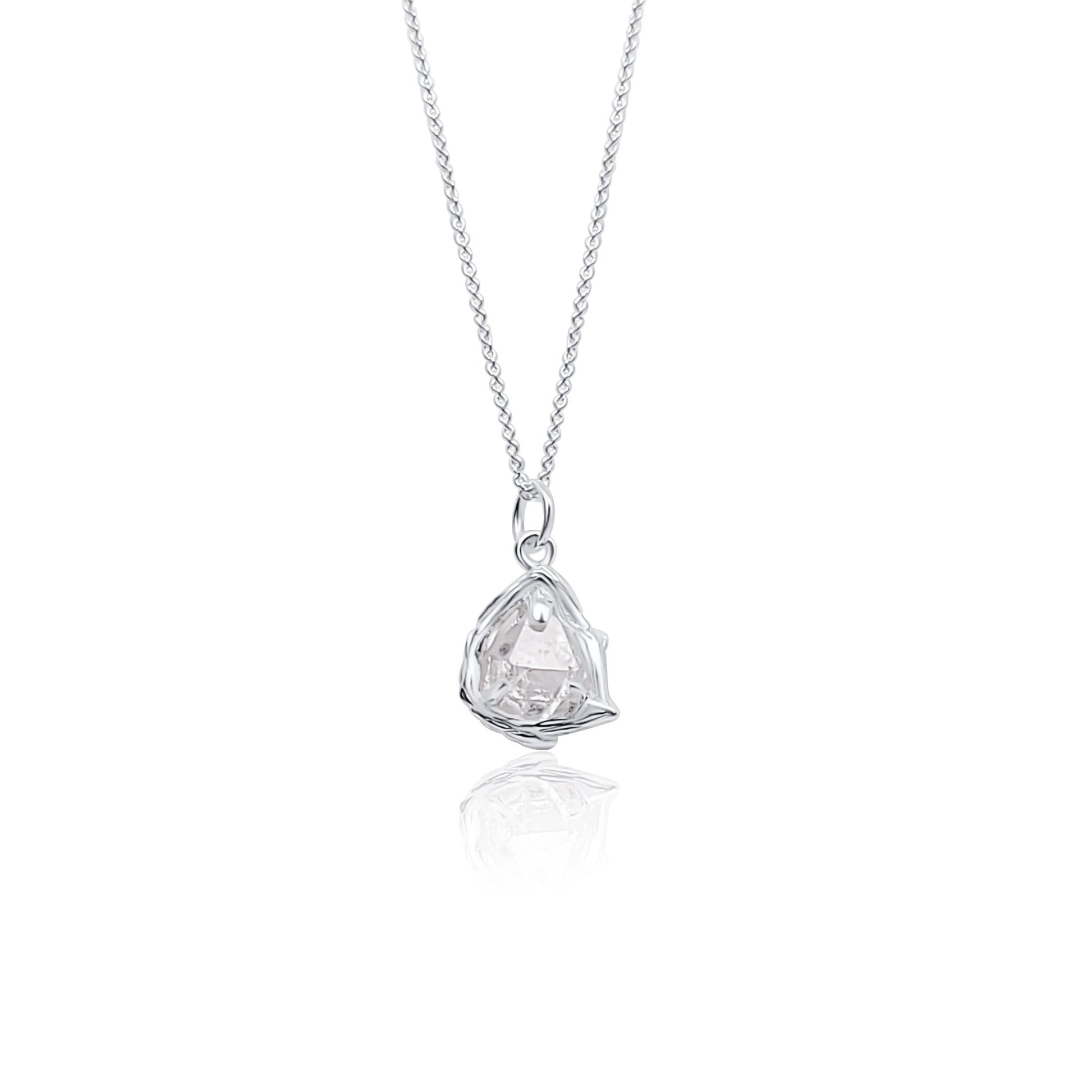 natural herkimer diamond pendant necklace with branch claw setting
