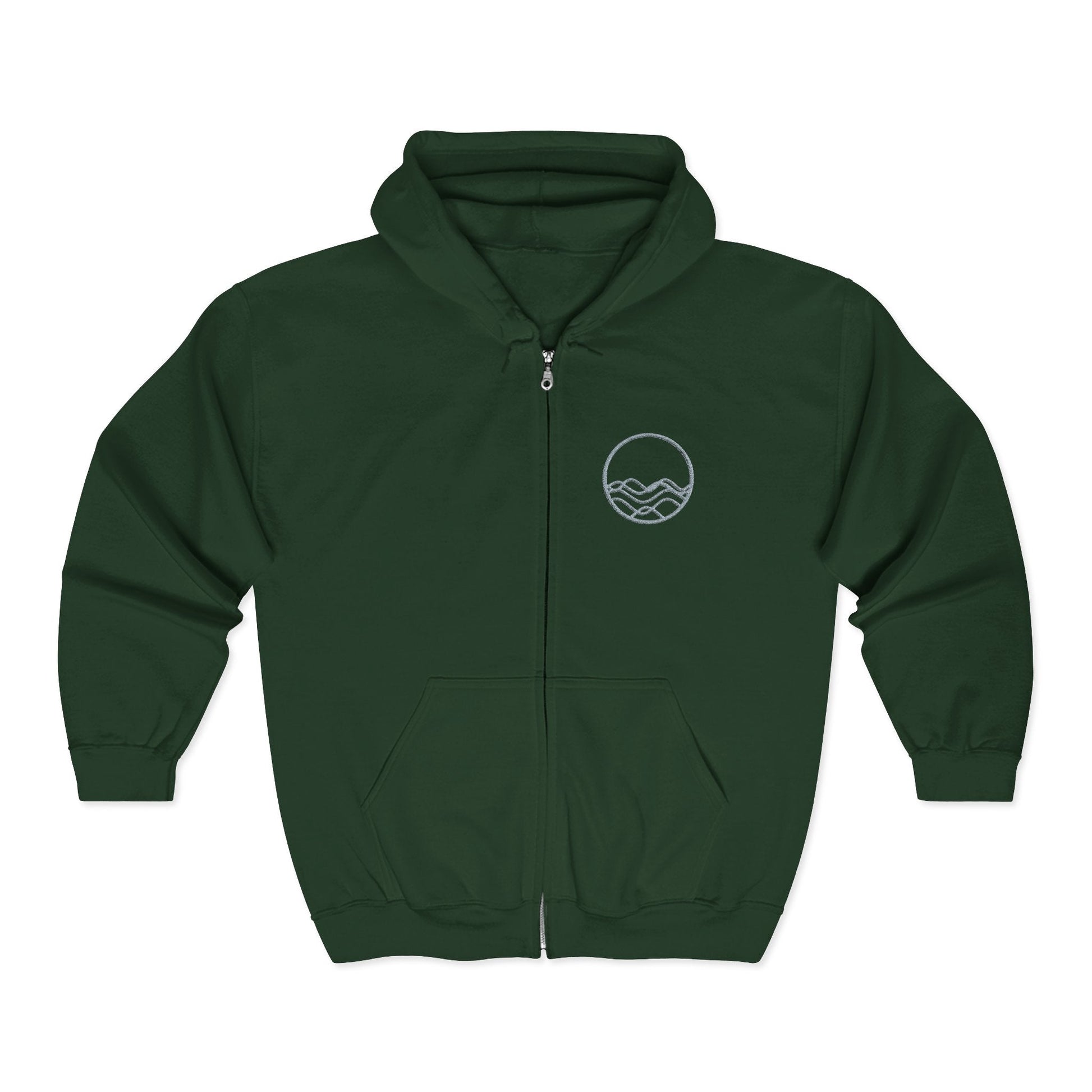 High Tide Embroidered Ocean Wave Unisex Zip Hoodie