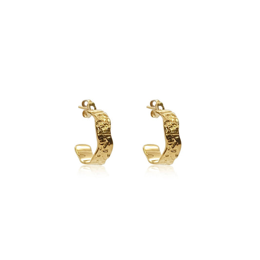 Nature-inspired 18k gold vermeil hoop earrings, showcasing exquisite textures