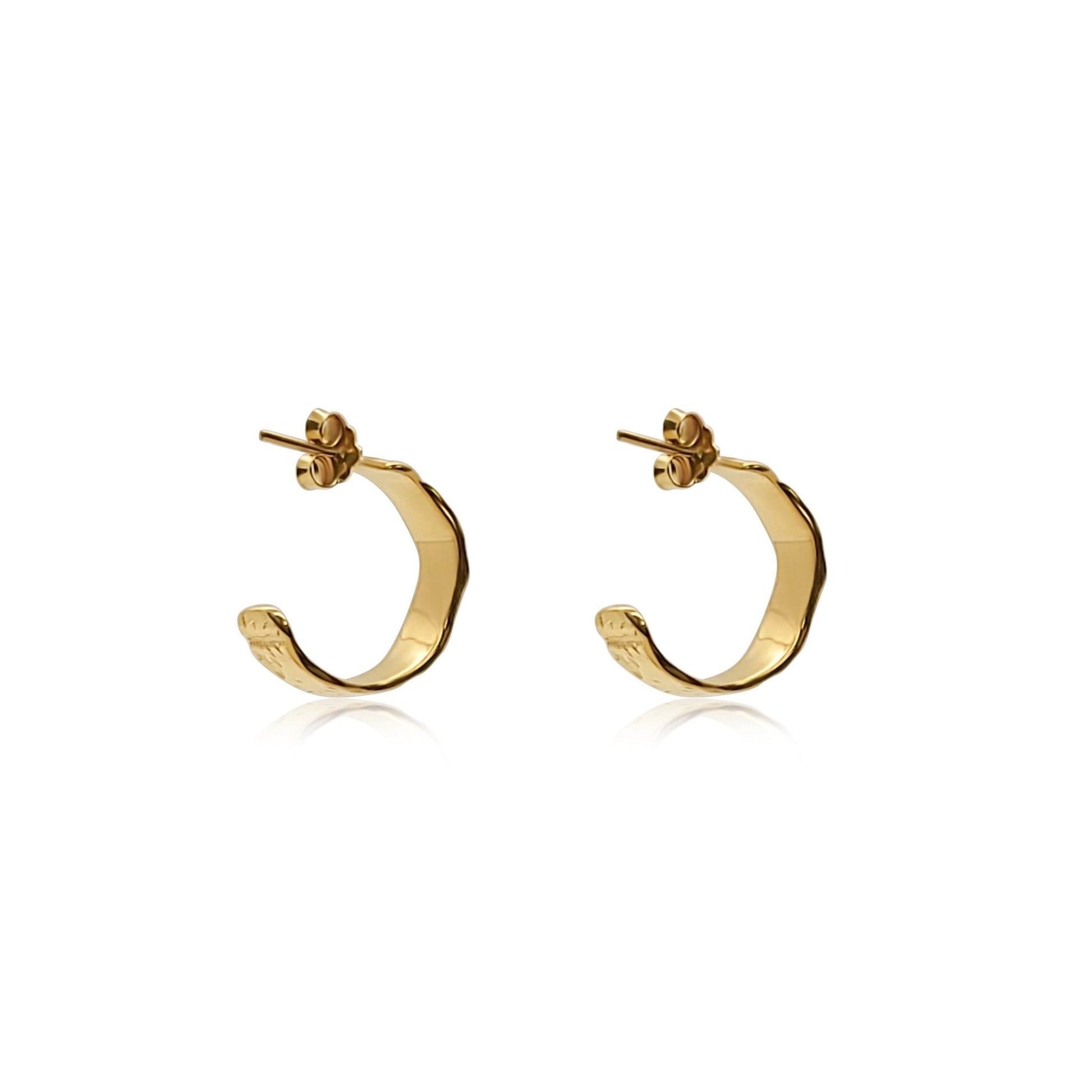 18k gold vermeil classic sterling silver hoops earrings with natural texture back view