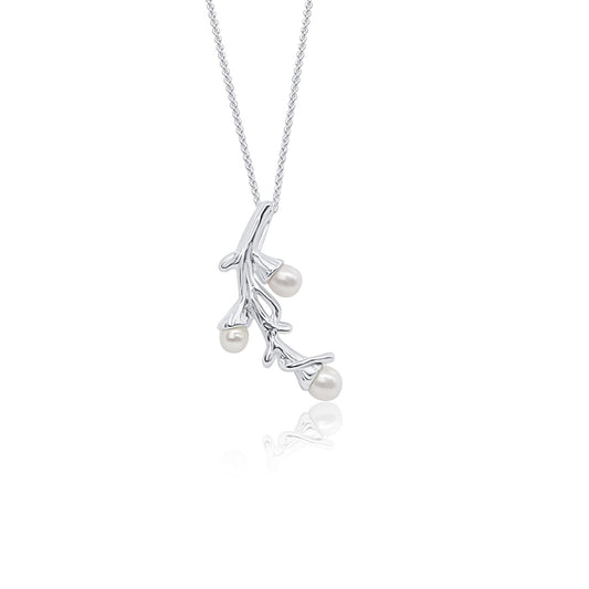 freshwater pearl necklace with intricate branch design with 3 pearls